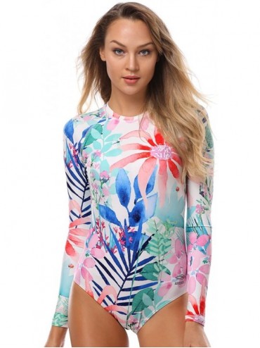One-Pieces Womens Long Sleeve Rash Guard UV UPF 50+ Sun Protection Printed Zipper Surfing One Piece Swimsuit Bathing Suit Jun...
