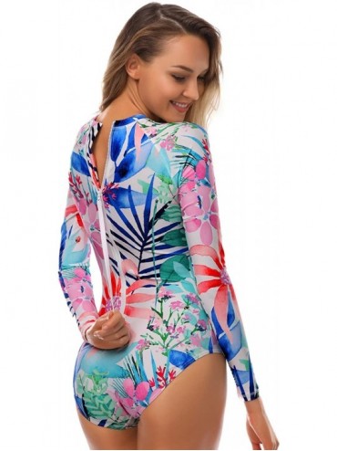 One-Pieces Womens Long Sleeve Rash Guard UV UPF 50+ Sun Protection Printed Zipper Surfing One Piece Swimsuit Bathing Suit Jun...