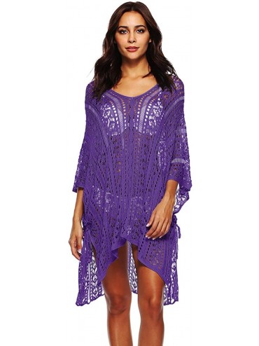 Cover-Ups Women's Swimsuit Cover-Up Summer Beach Hollow Out Cover Up - Dark Purple - C218SL4N76E $23.02