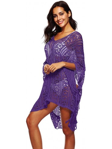 Cover-Ups Women's Swimsuit Cover-Up Summer Beach Hollow Out Cover Up - Dark Purple - C218SL4N76E $23.02