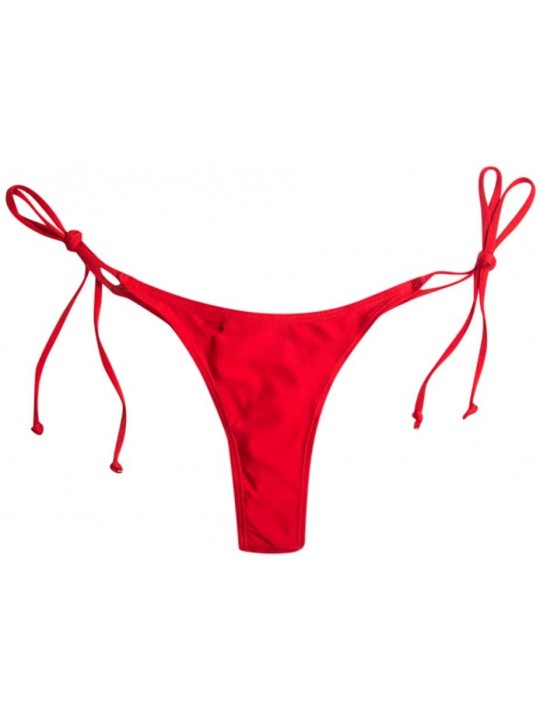 Tankinis Women's Bikini Bottom Side Tie G String Sexy Brazilian Thong Swimwear Beachwear Bathing Suit (Red- XL) - 2-red - CT1...