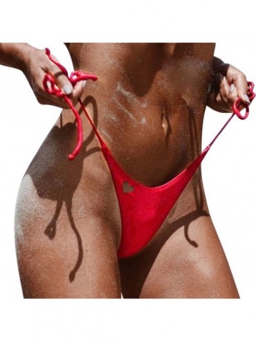 Tankinis Women's Bikini Bottom Side Tie G String Sexy Brazilian Thong Swimwear Beachwear Bathing Suit (Red- XL) - 2-red - CT1...