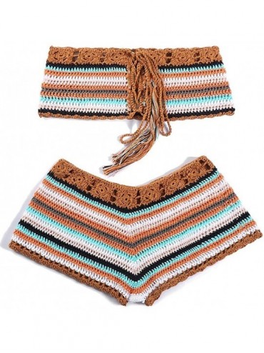 Sets Women Crochet Bikini Set Knit 2PCS Bathing Suit Swimsuit Beachwear Bottoms Cover ups - Color 2 - CE18RZG9UM0 $54.94