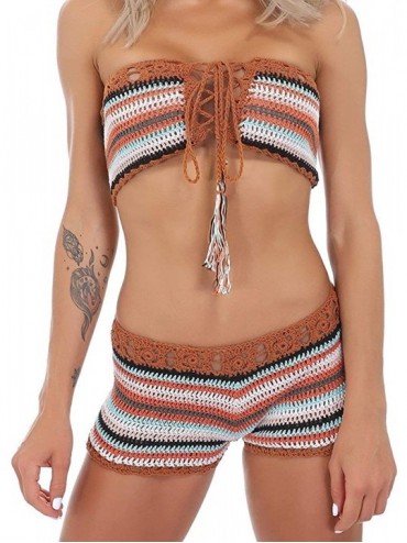 Sets Women Crochet Bikini Set Knit 2PCS Bathing Suit Swimsuit Beachwear Bottoms Cover ups - Color 2 - CE18RZG9UM0 $32.96