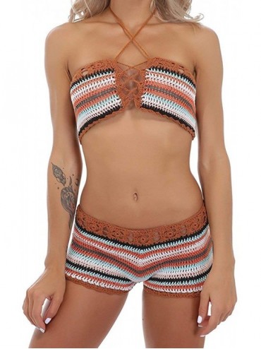 Sets Women Crochet Bikini Set Knit 2PCS Bathing Suit Swimsuit Beachwear Bottoms Cover ups - Color 2 - CE18RZG9UM0 $32.96