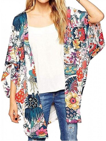 Cover-Ups Women's Floral Print Kimono Cardigan Loose Cover Up Casual Blouse Tops - Multi Floral - C81979989CI $11.86