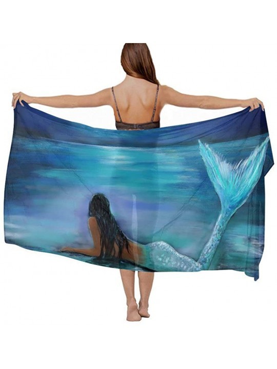 Cover-Ups Women Chiffon Scarf Summer Beach Wrap Skirt Swimwear Bikini Cover-up - Mermaid Moon and Stars Painting Art - CG190H...