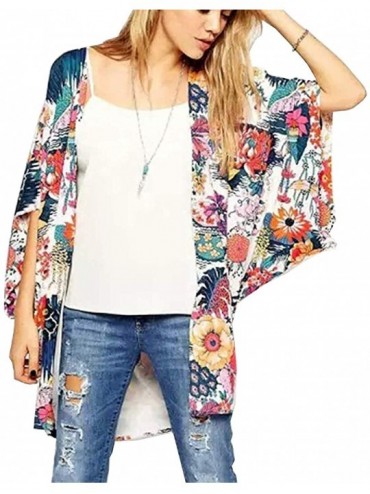 Cover-Ups Women's Floral Print Kimono Cardigan Loose Cover Up Casual Blouse Tops - Multi Floral - C81979989CI $11.86