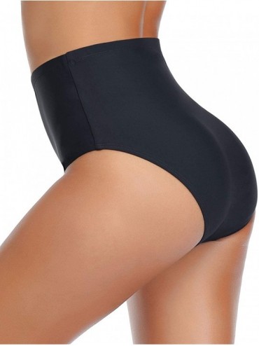 Tankinis Women's Retro High Waisted Bikini Bottoms Tummy Control Tankini Shorts - Black - C118YK685AZ $32.66