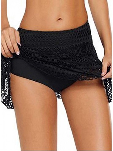 Bottoms Women's Lace Crochet Hollow Out Swimdress Bikini Tankini Bottom Swim Skirt Shorts Trunks(S-2XL) - Black - CZ18N6U49TC...