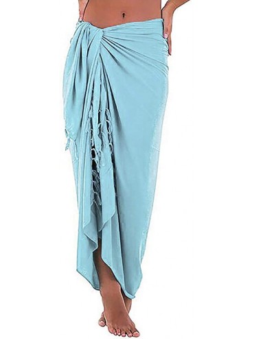 Cover-Ups 2019 Womens Cover-up Beach Multifunction Solid Sarong Swimsuit Smock Dress - Blue - C418RX2TS2X $25.81