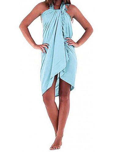 Cover-Ups 2019 Womens Cover-up Beach Multifunction Solid Sarong Swimsuit Smock Dress - Blue - C418RX2TS2X $15.42