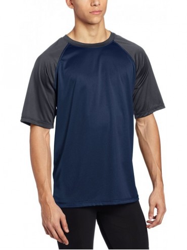 Rash Guards Men's Short Sleeve UPF 50+ Swim Shirt (Regular & Extended Sizes) - Contrast Navy - CR11BB8O06H $36.39