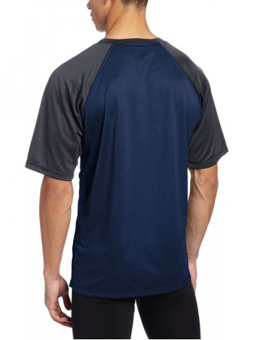 Rash Guards Men's Short Sleeve UPF 50+ Swim Shirt (Regular & Extended Sizes) - Contrast Navy - CR11BB8O06H $19.15