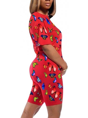 Board Shorts Women's Fashion Summer Butterfly Print Tops Slim Short Pants Sport Set - Red - CV196SYD7WN $42.06