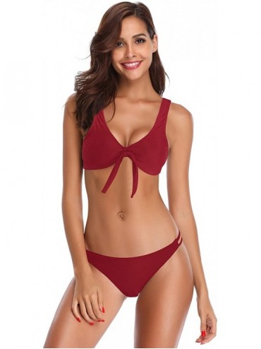 Sets Women's Sexy Tie Knot Bikini Suit Two Piece Swimsuit - Burgundy - CZ18TADOIM2 $17.68
