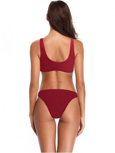 Sets Women's Sexy Tie Knot Bikini Suit Two Piece Swimsuit - Burgundy - CZ18TADOIM2 $17.68