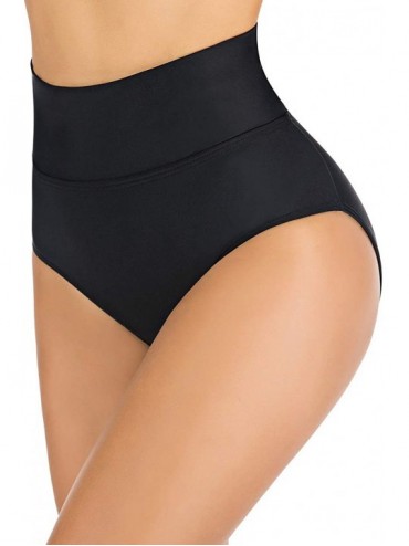 Tankinis Women's Sexy Briefs Hipster High Waist Bikini Swim Bottoms Full Coverage Ruched Bathing Suit Swimwear - Black - CN19...