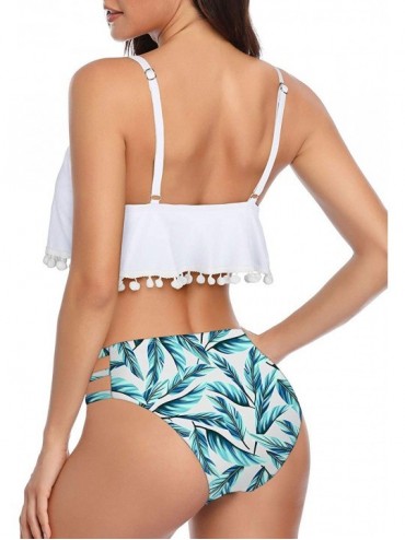 Sets Push Up Swimsuits for Women Bikini Ruffle Flounce Two Piece Bathing Suits Cutout Pom Poms Swimwear - White - C818YEIXWA5...