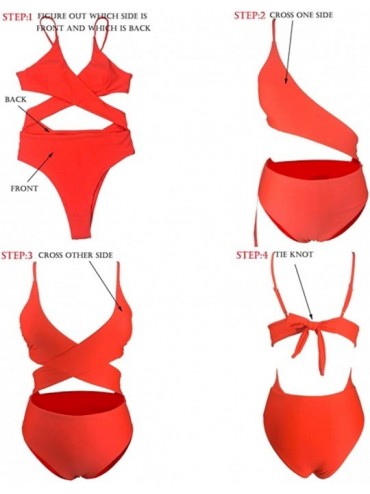 Sets Women's Sexy Criss Cross High Waisted Cut Out One Piece Monokini Swimsuit - Cantaloupe-morning Flory - C0194HQ27R9 $28.80