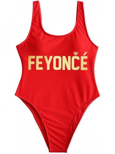 One-Pieces Bridal Bachelorette Party Swimsuit Feyonce One Piece Bathing Suit Wifey Monokini - Feyonce - Red - CT199QI2ID6 $29.15
