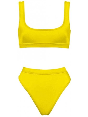 Sets Two Pieces Bikini Sets Sports Crop Top High Waisted High Cut Cheeky Swimsuit - Yellow - C718QHMAOZN $38.84