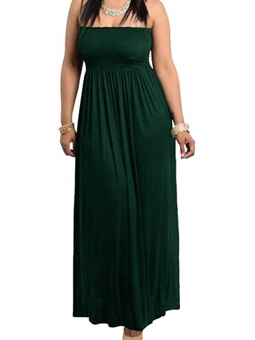 Cover-Ups Smocked Chest Strapless Tube Long Maxi Beach Cover-up Dress - Olive Green - CO19CZZ50KE $60.35
