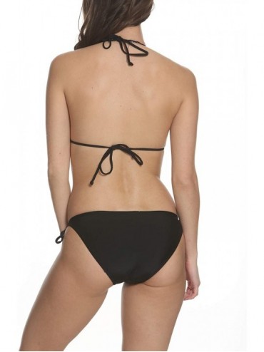 Sets Women's Swimwear Triangle Bikini Top with Side Tie Bottom Set - Black - CH1948HLIEO $28.92