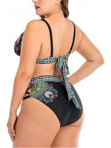 One-Pieces Women's Plus Size Chic Two Pieces/One Piece Swimsuit Cute Modest Bathing Suit - Black Green Floral - CE19468ZMES $...