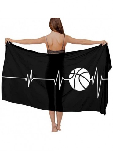 Cover-Ups Women Chiffon Scarf Sunscreen Shawl Wrap Swimsuit Cover Up Beach Sarongs - Heartbeat Basketball Black and White - C...
