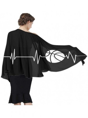 Cover-Ups Women Chiffon Scarf Sunscreen Shawl Wrap Swimsuit Cover Up Beach Sarongs - Heartbeat Basketball Black and White - C...