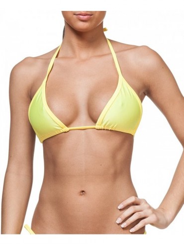 Tops Women's New Liquid or Shiny String Bra Swimsuit Top - Yellow - CV11K5NO8M5 $15.62