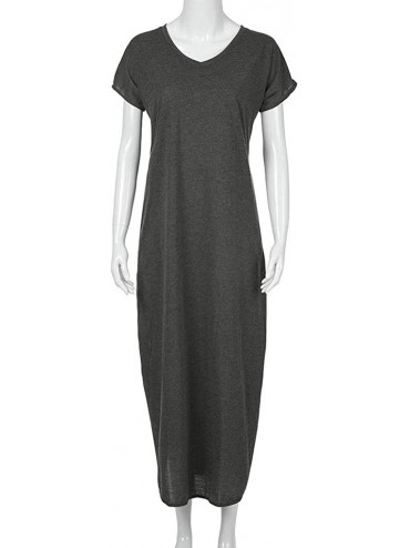 Cover-Ups Women Dresses-Women's Pocket Split Maxi Dress for Women Short Sleeve Casual Loose Boho Dresses Summer Long Dress - ...