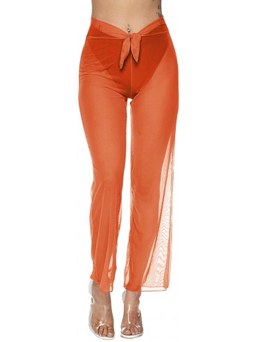 Tankinis Women Sexy Sheer Mesh Ruffle Cover Up Pants Ruffle Bikini Bottom Coverups - 02 - Ruffled Orange - CC18QRCTUQT $36.41