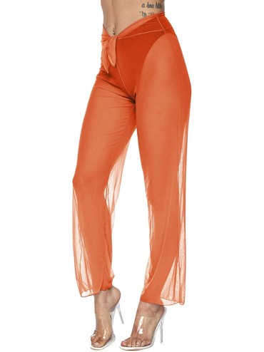 Tankinis Women Sexy Sheer Mesh Ruffle Cover Up Pants Ruffle Bikini Bottom Coverups - 02 - Ruffled Orange - CC18QRCTUQT $22.04