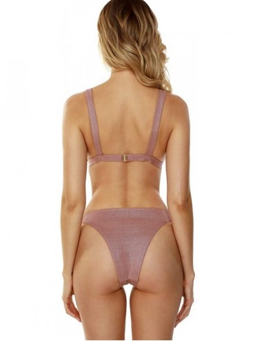 Sets Cheeky Bikini Swimsuit for Women 2 Piece Bathing Suits Solid Beach Swimwear High Leg Bikini Sets - Pink - CB19CXRHWGN $2...