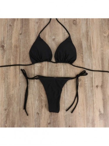 Tankinis Women's Brazilian Bikini Set Cheeky Swimsuit Thong Swimwear - Black - CB18OQSCORA $7.33