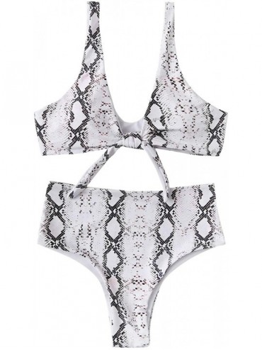 Sets Women's Sexy Bikini Swimsuit Tie Knot Front Leopard Print Swimwear Set - Snakeskin-white - CB1922LAXTQ $41.60