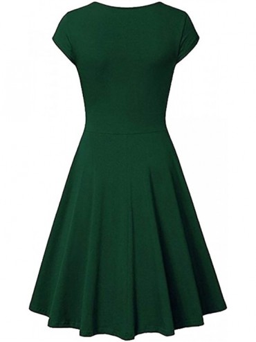 Cover-Ups Women's Wrap V Neck Cap Half Sleeve Vintage Casual Work Party Tea Swing Dress - Green - CT198Q9EL3G $36.73