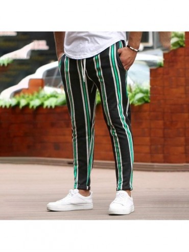 Briefs Mens Slim Fit Stripe Print Stretch Skinny Casual Trousers Elastic Waist Flat-Front Pencil Pants - Green - C218A4YROZL ...