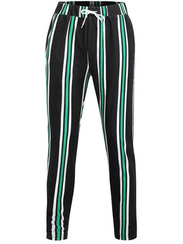 Briefs Mens Slim Fit Stripe Print Stretch Skinny Casual Trousers Elastic Waist Flat-Front Pencil Pants - Green - C218A4YROZL ...