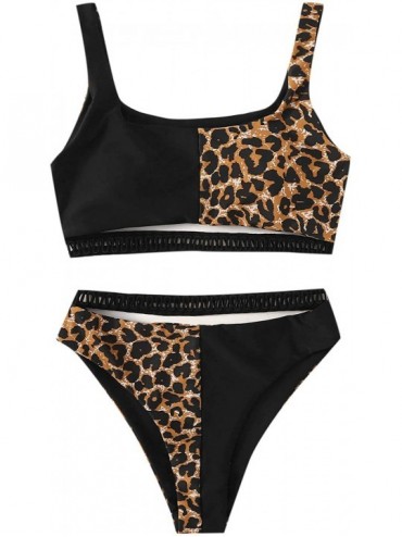 Sets Women's Sexy 2 Piece Bathing Suit Cut Out High Waist Bikini Set - 0-leopard - CH192DHRES0 $36.12