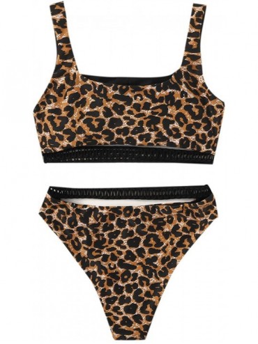 Sets Women's Sexy 2 Piece Bathing Suit Cut Out High Waist Bikini Set - 0-leopard - CH192DHRES0 $17.11