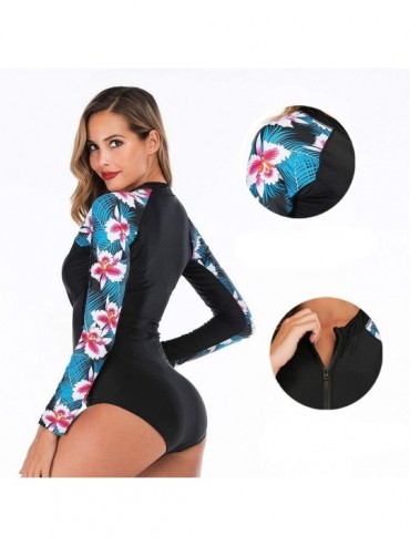 One-Pieces Women Long Sleeve Zip UV Protection Rashguard Swimwear Surfing Fashion One Piece Swimsuit Printing Bathing Suit - ...