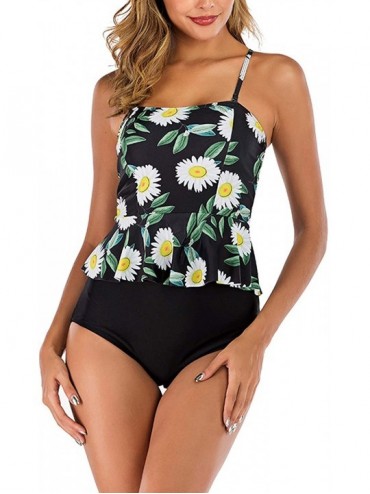 Sets Juniors Bandeau High Neck Bikini Top Cross Tie Back MId Waist Swimsuit - Floral Print1 - CN18WS9CEYG $19.95