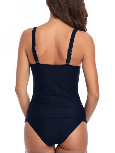 Sets Womens Slimming Tankini Top Swimsuit with Triangle Briefs Two Piece Ruched Bathing Suit - Dark Blue - CS18UU2G5U5 $23.26