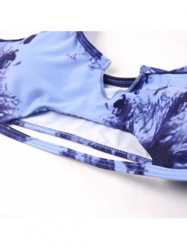 Sets Women Halter Fashion Sexy Swimwear 2 Pieces Swimsuit Bikini Set with Small Strap - 1-blue Tie Dye - CO192K6N5RW $27.97