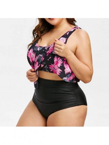 Sets Bikini for Women High Waisted Swimsuits Tummy Control Two Piece Tankini Ruffled Plus Size Bathing Suits Swimwear - Hot P...