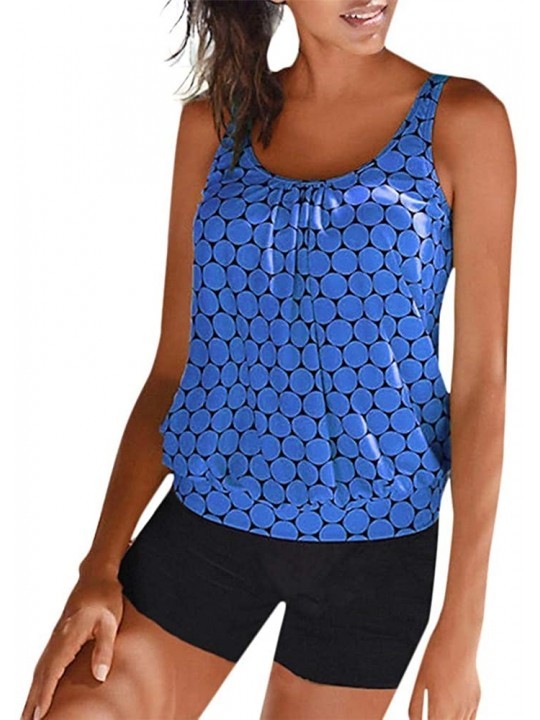 Racing Women Push Up Padded Swimwear Dot Printing Sporty Tankini Swimsuits Bathing Suit Two-Piece Beachwear - Dark Blue - CE1...