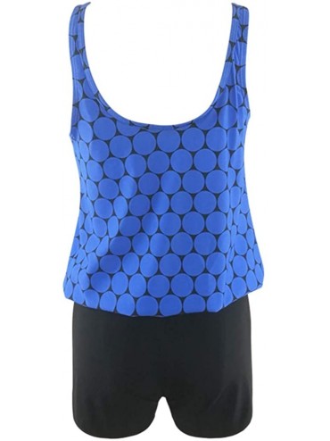 Racing Women Push Up Padded Swimwear Dot Printing Sporty Tankini Swimsuits Bathing Suit Two-Piece Beachwear - Dark Blue - CE1...